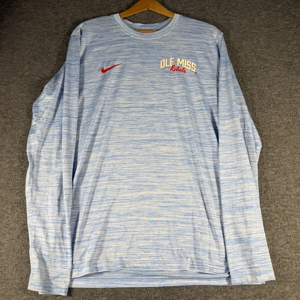 The Nike Tee Dri Fit Ole Miss Rebels Men's Medium Blue Long Sleeve Football